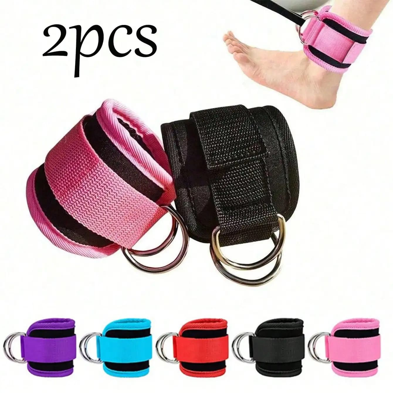 Cinturini per caviglie imbottiti con anello a D regolabile, design universale per un supporto confortevole, ideali per allenamento gambe e glutei con macchina a cavi, per palestra domestica e fitness.