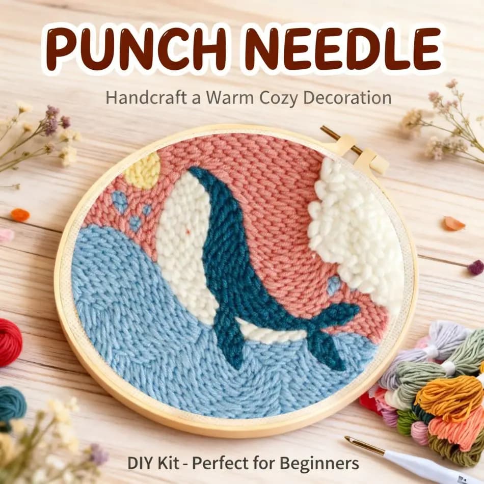 CHENISTORY Whale Punch Needle Embroidery Home Decoration Art Kits For Adults Animal Needle Punch Kit Unique Gift