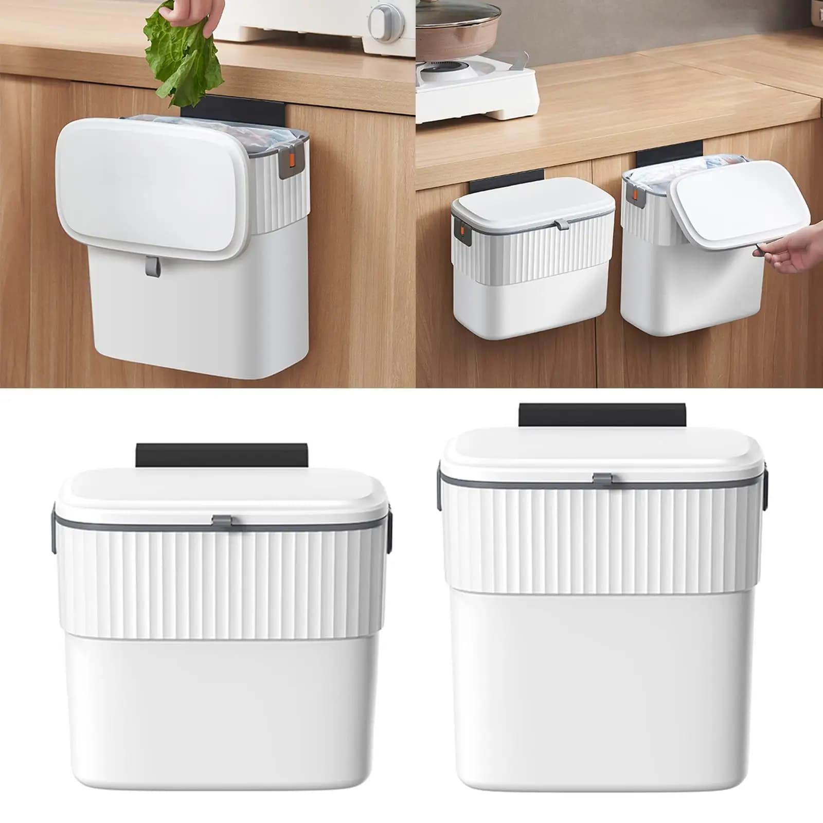 Cestino per rifiuti sospeso inodore con coperchio, contenitore per compost da cucina, bidone per rifiuti da cucina e bagno