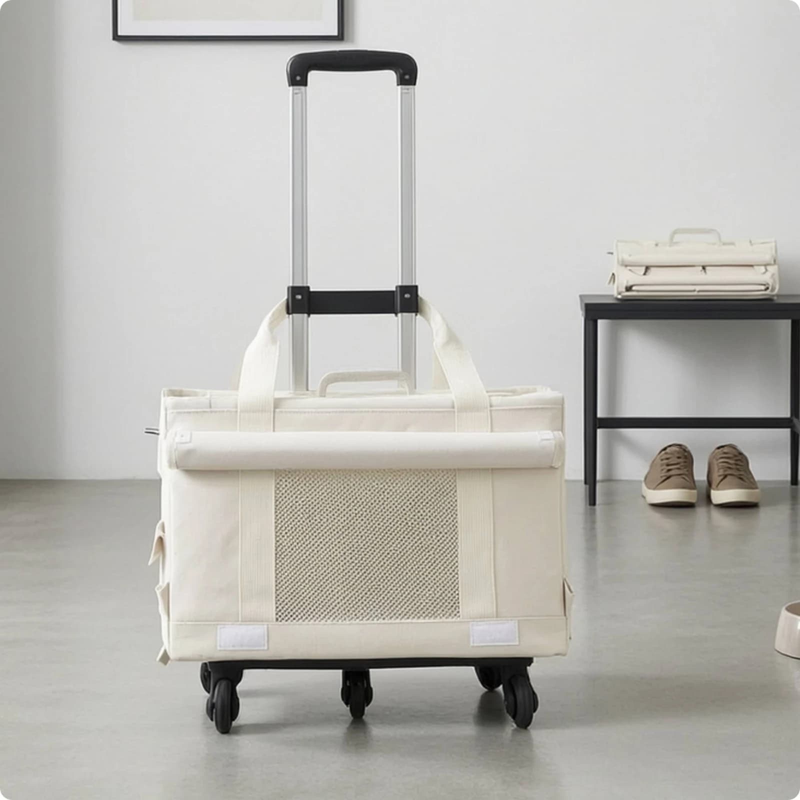 Pet Carrier with Telescopic Handle Foldable Pet Carrier Trolley Travel Bag Portable Collapsible for Cats, Outings