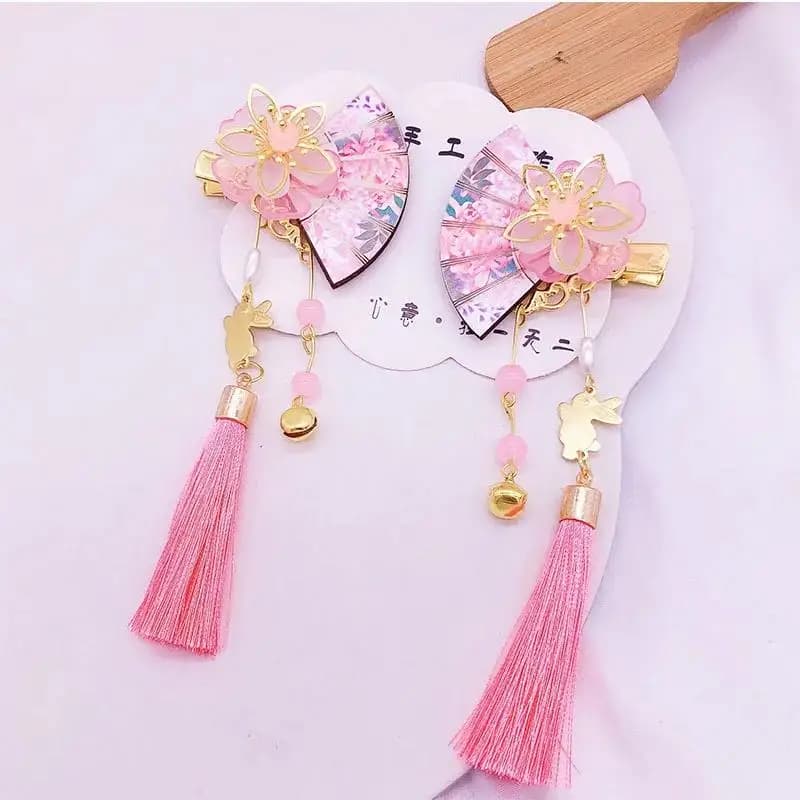 Fermaglio per capelli in stile antico per bambini, accessorio per capelli Hanfu, copricapo rosso con nappa, fermaglio laterale, fermaglio per capelli fatto a mano per ragazze, fiocco