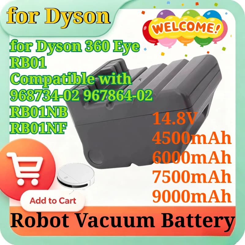 14.8V 4500/6000/7500/9000mAh Replacement Li-ion Battery for Dyson 360 Eye RB01 Robot Vacuum Cleaner Compatible with RB01NB/NF