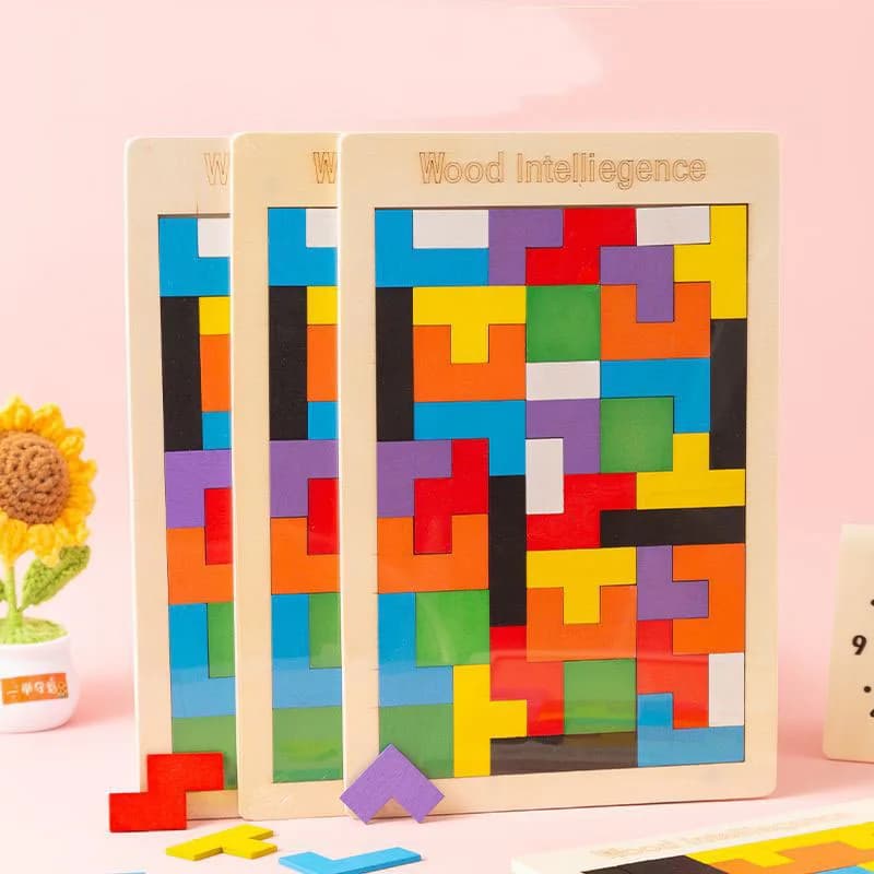 Wooden 3D Russian Building Block Puzzle, Colorful Geometric Building Blocks, Brain Training Game, Children's Puzzle Toy