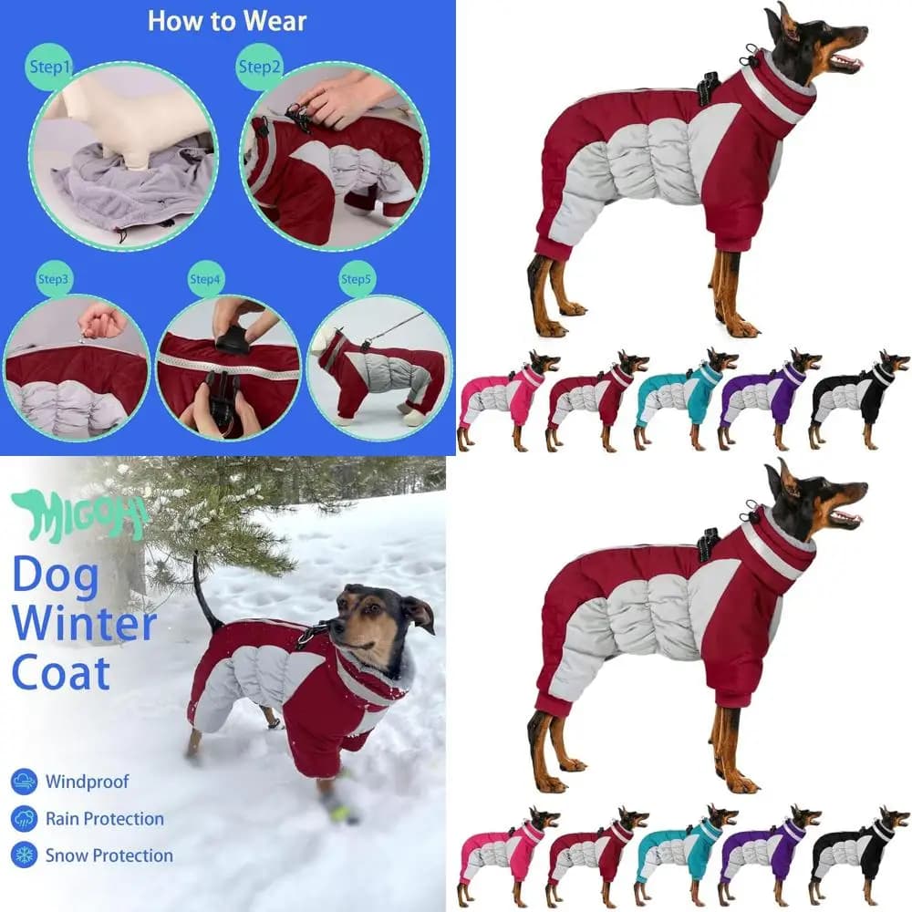 Cappotto Invernale Caldo Riflettente con Imbracatura per Cani di Taglia Media, Maglione in Pile a Collo Alto per Cani, Tuta Antivento a 4 Zampe con Cerniera per Cani di Taglia Media e Grande