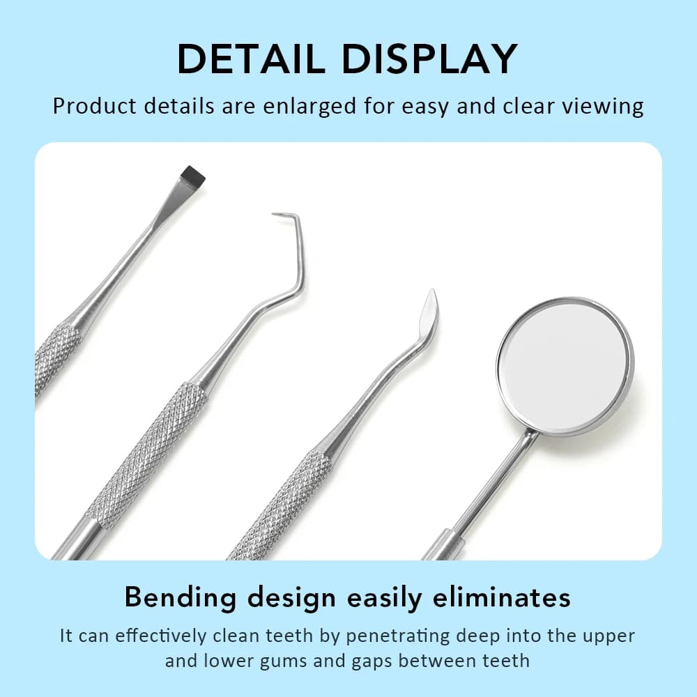 Kit di 4 Strumenti Dentali a Doppia Testa in Acciaio Inossidabile, Strumento per la Pulizia dei Denti, Rimozione di Placca e Tartaro, Stuzzicadenti per l'Igiene Orale