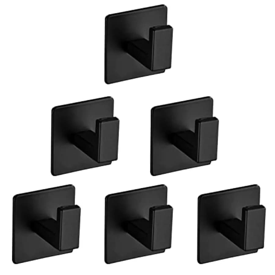 Bath Towel Hook, Self Adhesive Square Coat Hooks, Sturdy No Drilling Robe Hook, Heavy Duty Aluminum Clothes Hanger, Wall Hooks