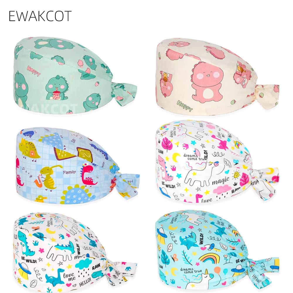 Berretto da chirurgo stampato regolabile donna uomo cappelli da infermiera in puro cotone berretti chirurgici ospedalieri unisex con fascia antisudore