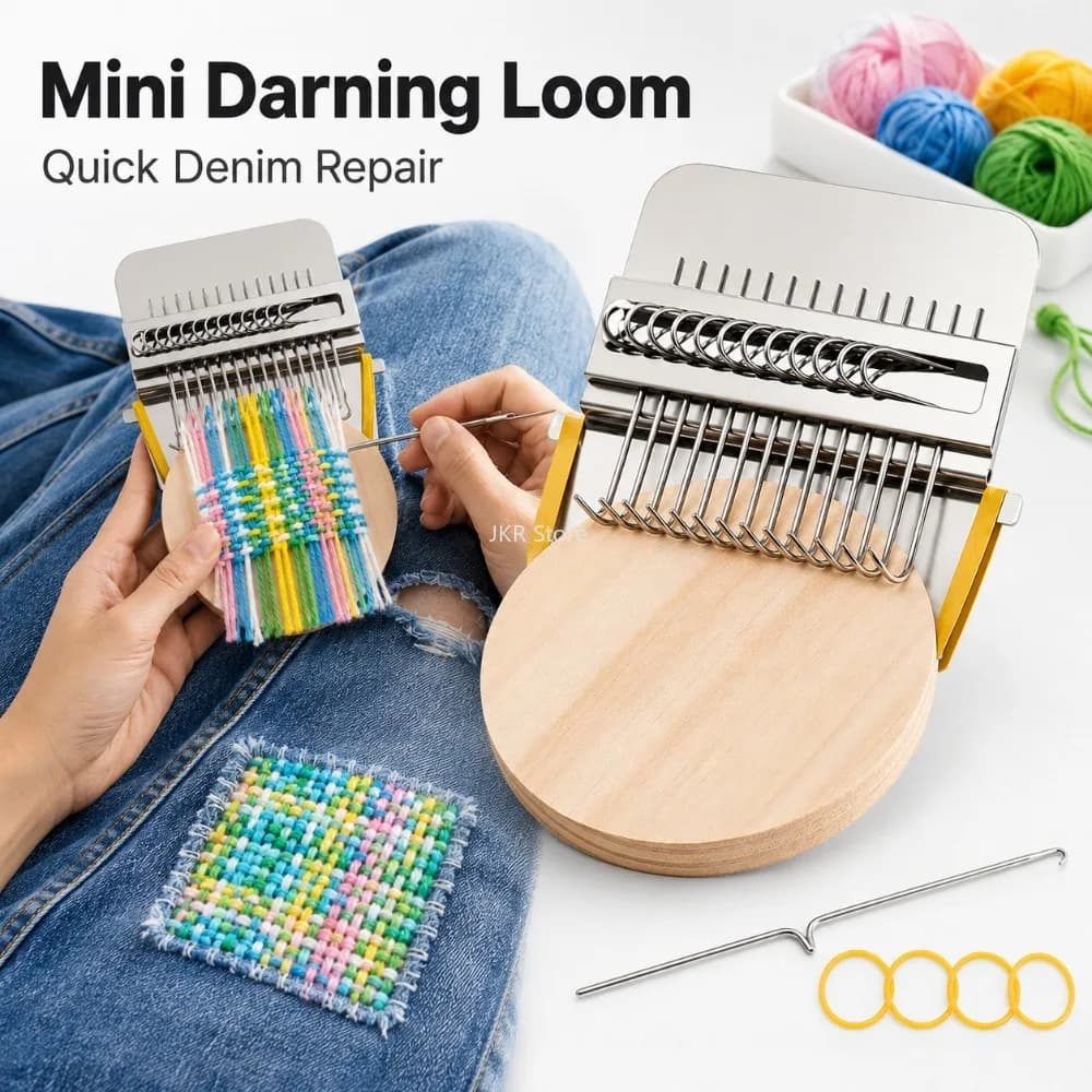 Knitting Tools Small Wooden Frame Hand Loom Tapestry Weaving Darning Machine for Mending Clothes Jeans and DIY Crafts