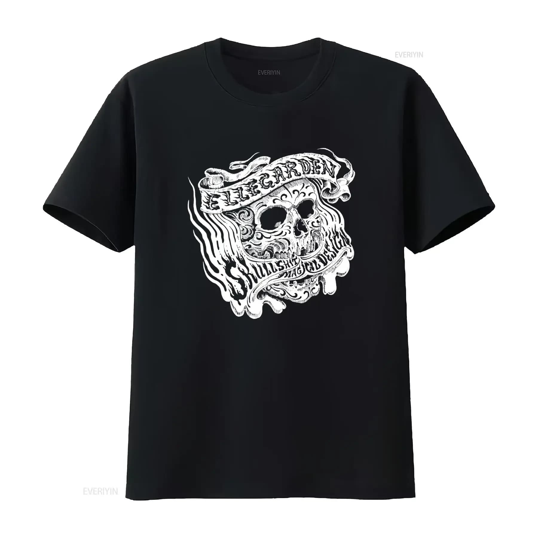 T-shirt vintage Ellegarden con design teschio pop punk della rock band giapponese, grafica effetto lavato, versatile ed elegante da uomo
