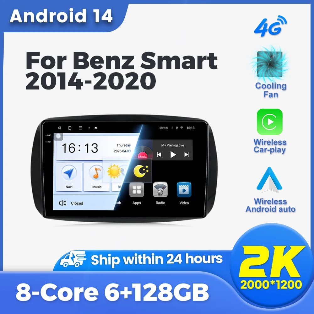 Autoradio Video Multimedia player Android 14 9 inch for Mercedes Benz Smart 453 Fortwo 2014 - 2020 GPS Navi Wireless Carplay DSP
