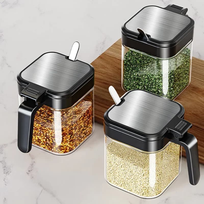 Household Glass Spice Jars Set Kitchen Seasoning Storage Containers with Lids Sealed Organizer for Salt Pepper and Condiments