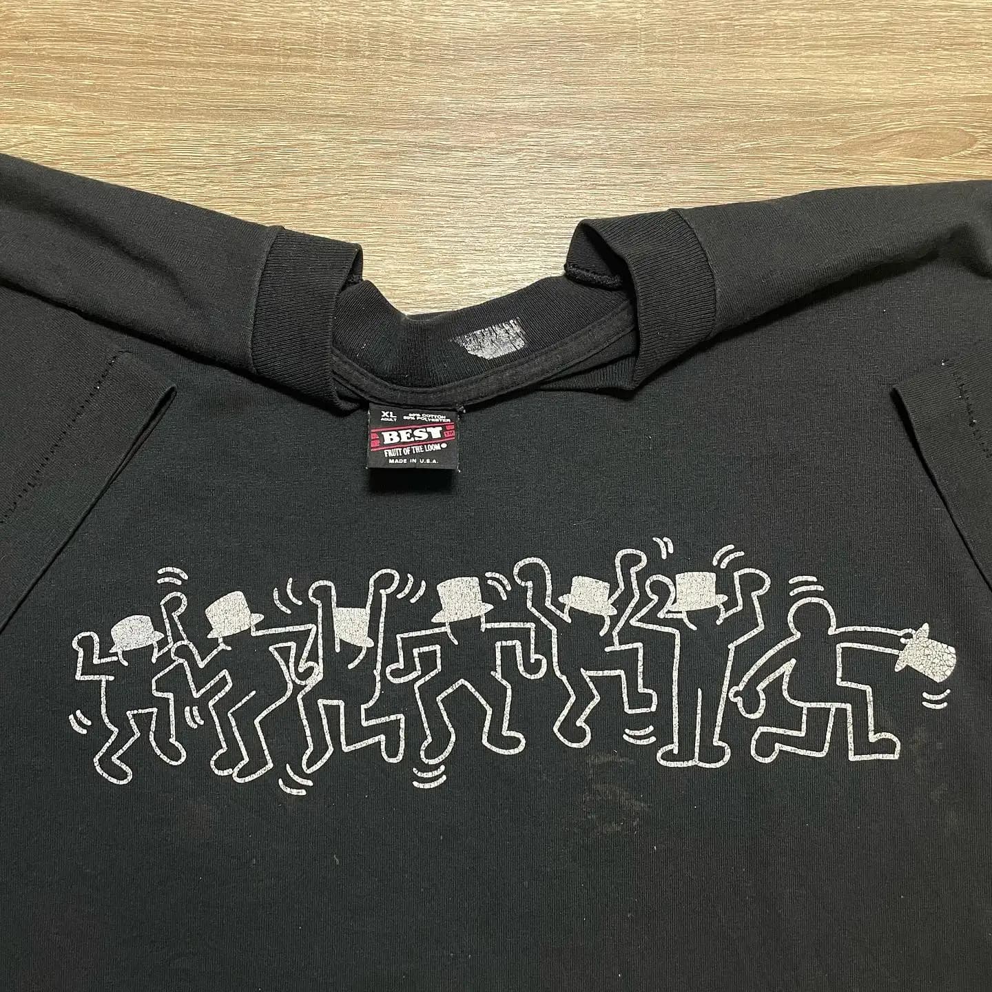 T-shirt basic girocollo a maniche corte con graffiti in nero di Wang You Bing Studio, stile creativo High Street, in misto cotone