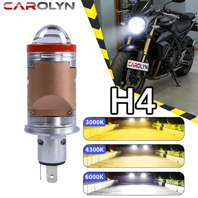 CAROLYN H4 LED Headlight Mini Projector Lens 3 Colors Hi/Lo Beam 60W IP68 Waterproof Plug and Play Car Motorcycle Headlamp Bulb