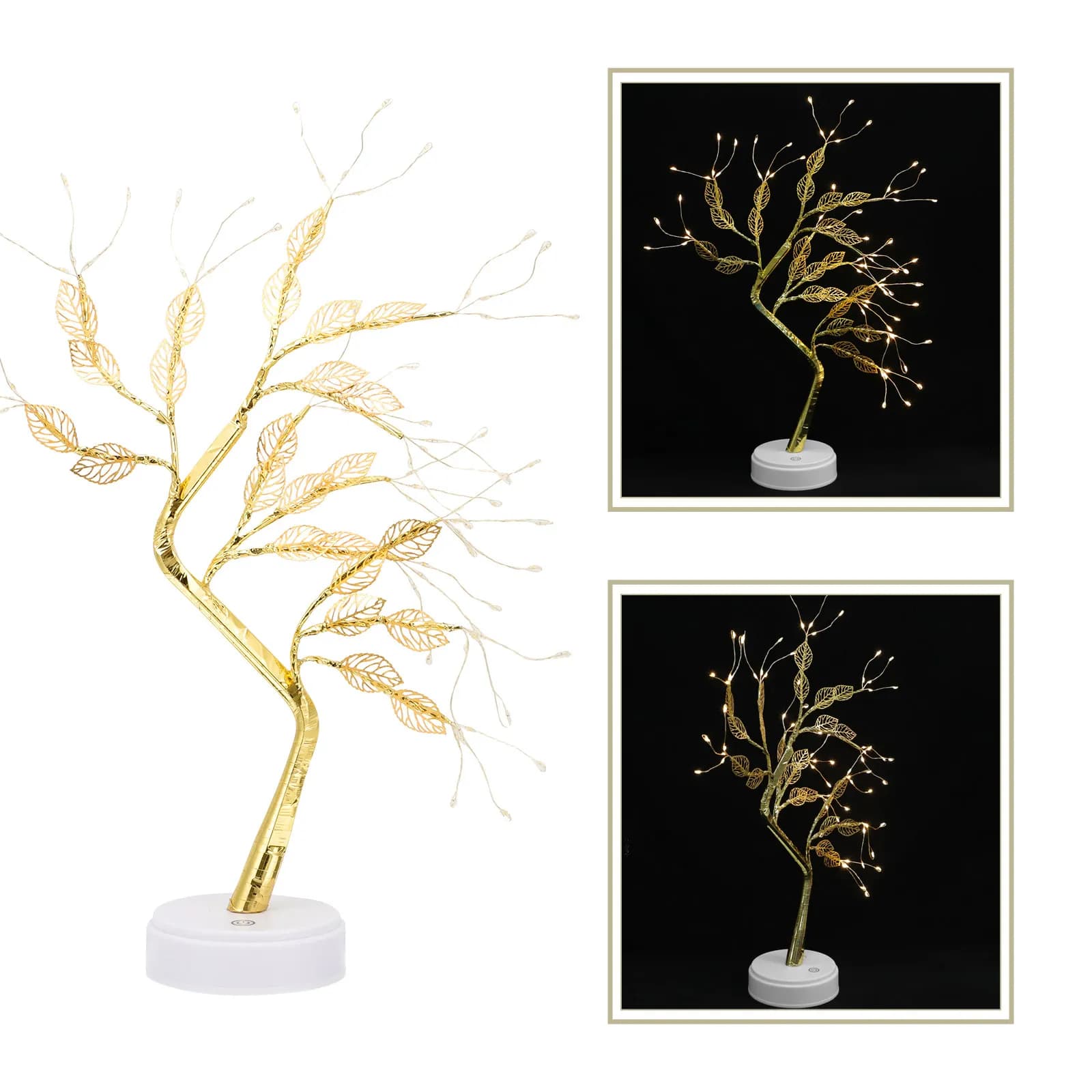 LED Tree Lamp Miniature Gold Leaf Artificial Branch Table Light Night Light for Bedroom Desk Living Room Bookshelf Party Wedding