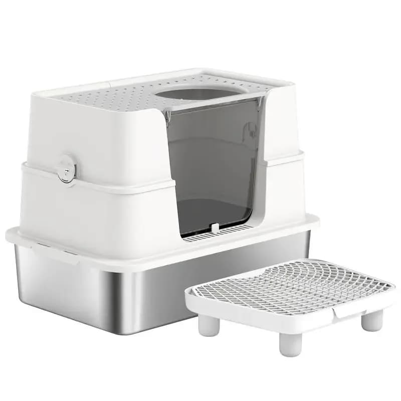 Lettiera per Gatti Chiusa con Ingresso Superiore e Laterale, Coperchio Ribaltabile, Design Salvaspazio, Facile da Pulire, Ideale per Uso Domestico
