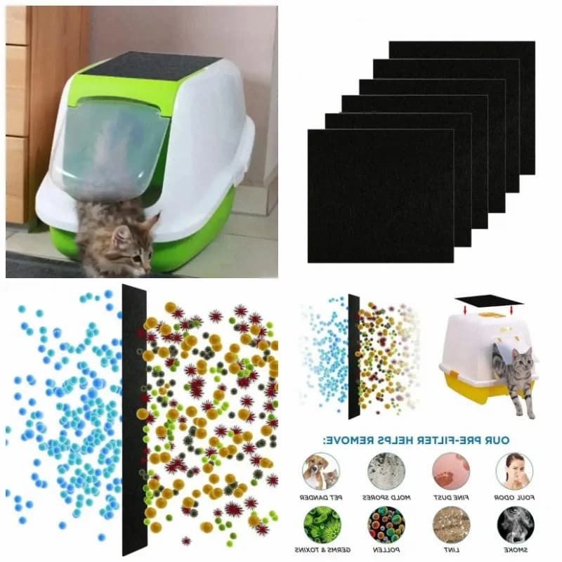 4pcs Cat Litter Box Charcoal Filters Replacement Carbon Odor Filters 6Inch x 6.5Inch Hooded Cat Litter Boxes and Pans