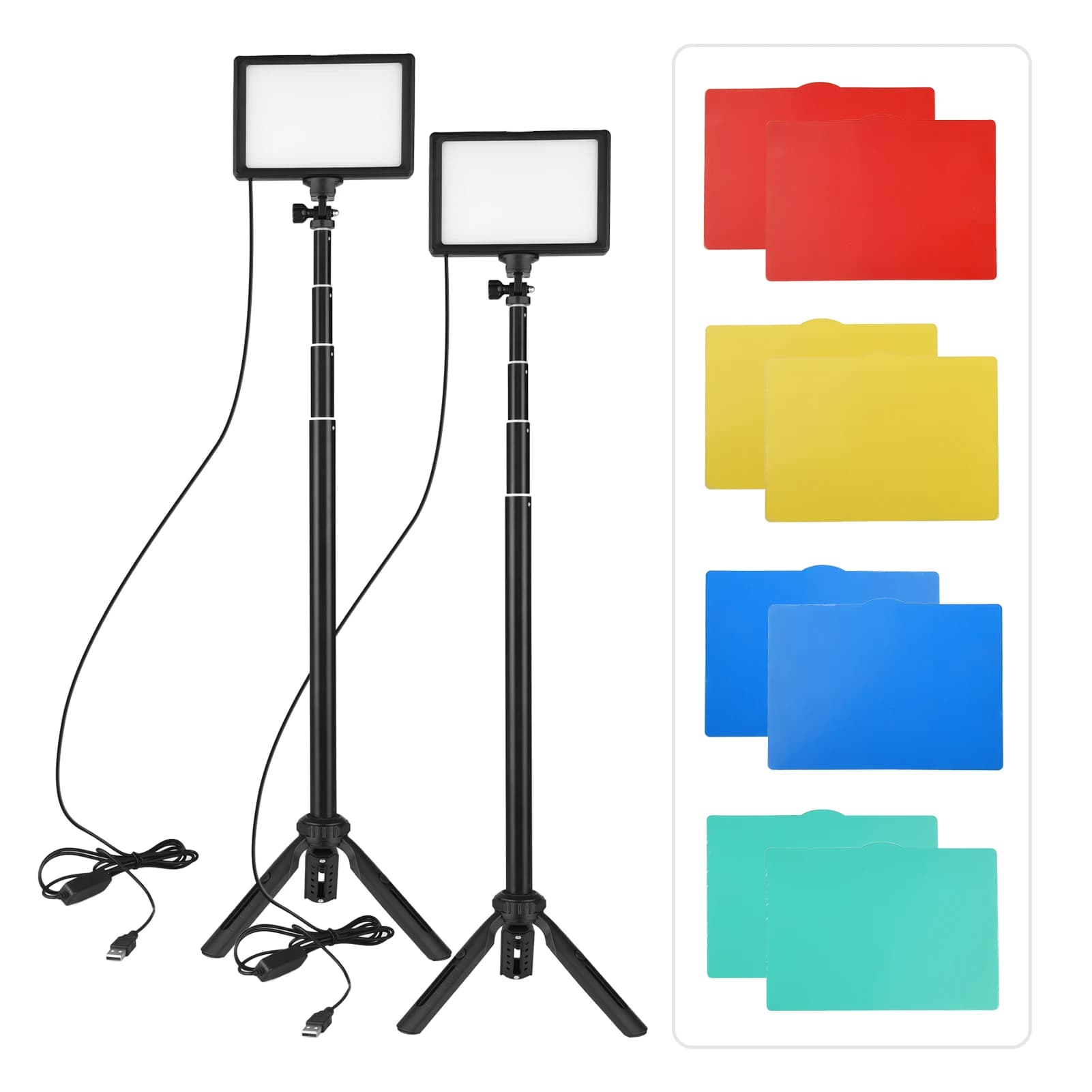 Andoer 2pcs LED Video Light Kit fotografia illuminazione 3200K-5500K con treppiede altezza 148cm 5 pezzi filtri per Live Streaming