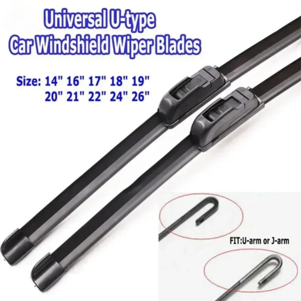 Frameless Bracketless U-Shaped Wiper Blades Universal Soft Rubber Uses For All Seasons Car Windshield Cleaning