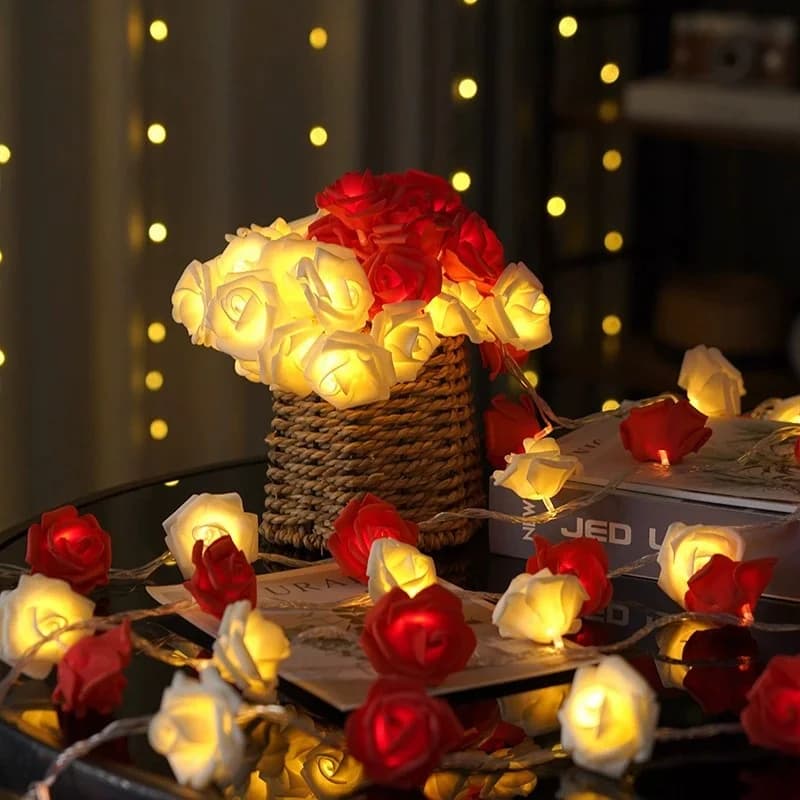 Luci a stringa fatate con rose artificiali da 3M/20 LED, alimentate a batteria, per matrimoni, feste di compleanno, festa della mamma, decorazioni per la casa e la camera da letto