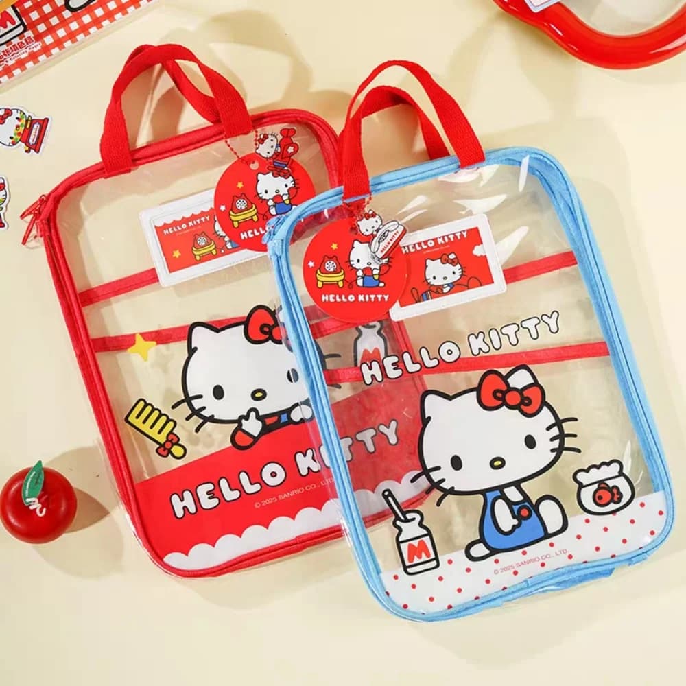 Autentica Borsa Portadocumenti A4 con Cerniera Sanrio Hello Kitty, Borsa Impermeabile in PVC con Gatto Cartoon, Borsa Multiuso per Scuola, Regalo per Ragazze