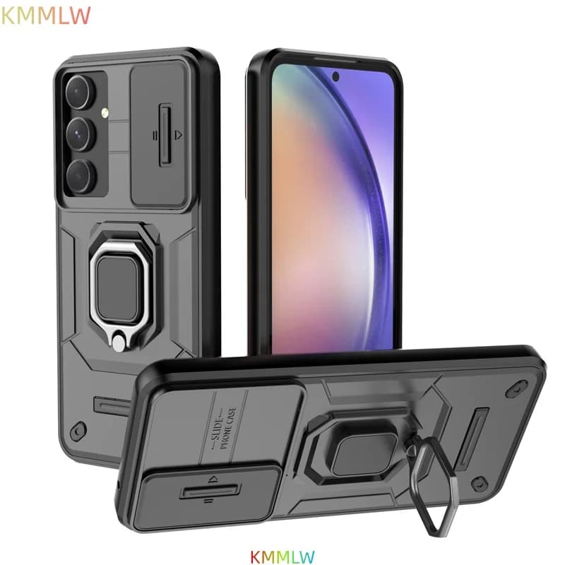 Custodia Antiurto con Anello Magnetico e Protezione Fotocamera Scorrevole per Samsung Galaxy A25 A15 A54 A34 A56 A36 A26 A35
