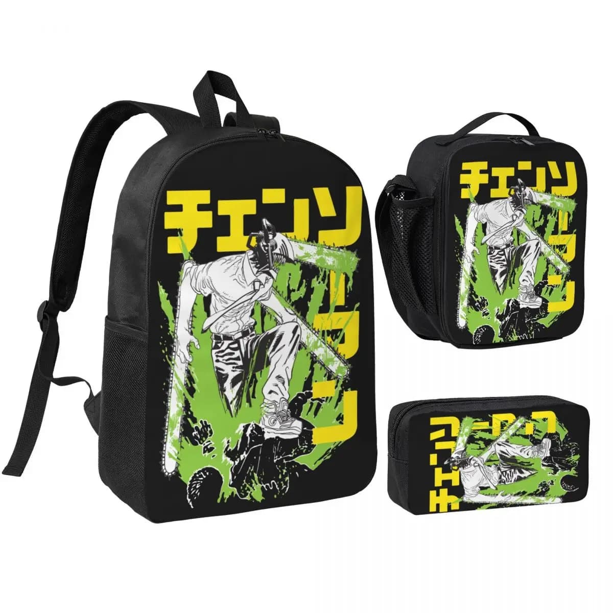 3pecs/set Chainsaw Warrior Chainsaw Man Backpack for Student Back To School Denji Devil College Daypack Lunch bag Pencil Case