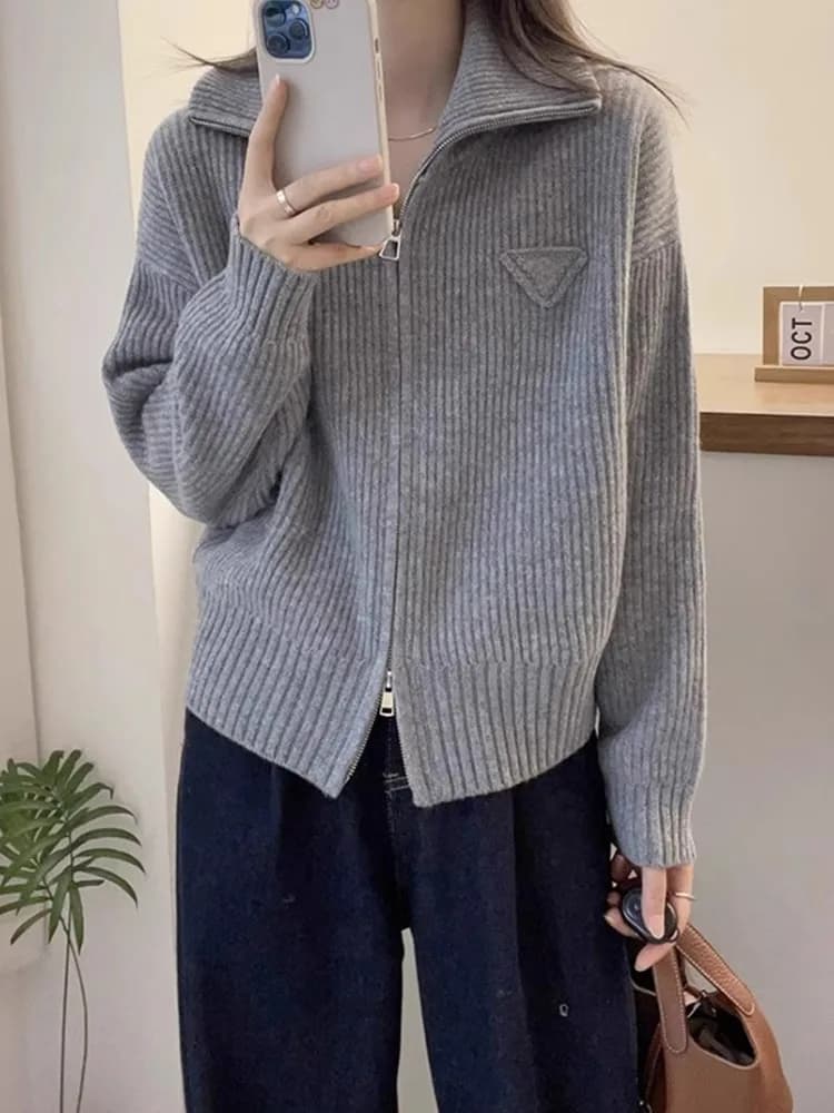 Cardigan Aperto in Maglia con Doppia Cerniera, Stile Coreano, Nuova Moda Autunnale, Morbido e Confortevole, Giacca Maglione per Donne