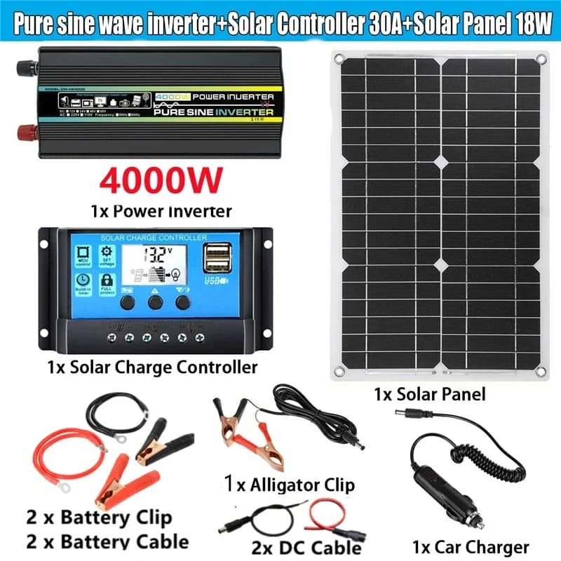 Sistema di generazione di energia solare domestica con inverter a onda sinusoidale pura da 4000 W 12V110/220 V con kit pannello solare controller solare 30A