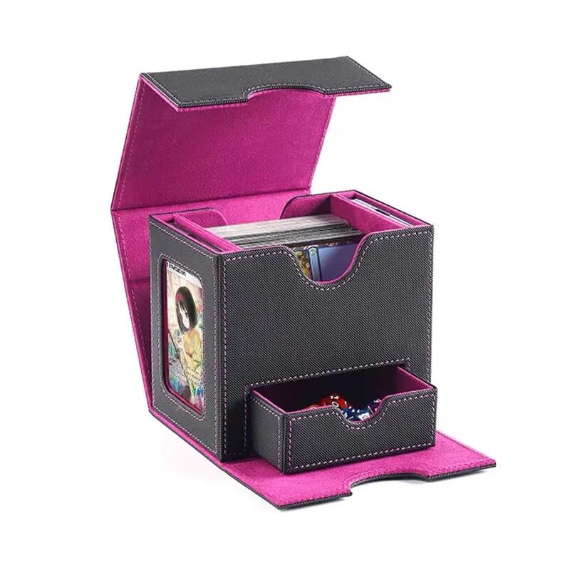 Dual Window Card Deck Box with Dice Storage, Single Slot Organizer Case for Yu-Gi-Oh!, Pokemon & One Piece OPCG Game Cards