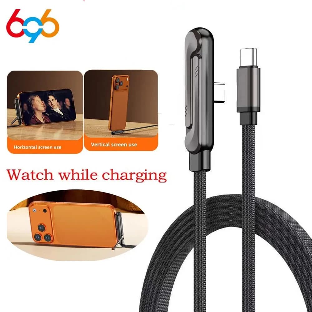 Supporto pieghevole 2 in 1 con cavo dati pieghevole per telefono e tablet, cavo dati da USB-C a USB-C, ricarica rapida 240W, trasmissione dati.