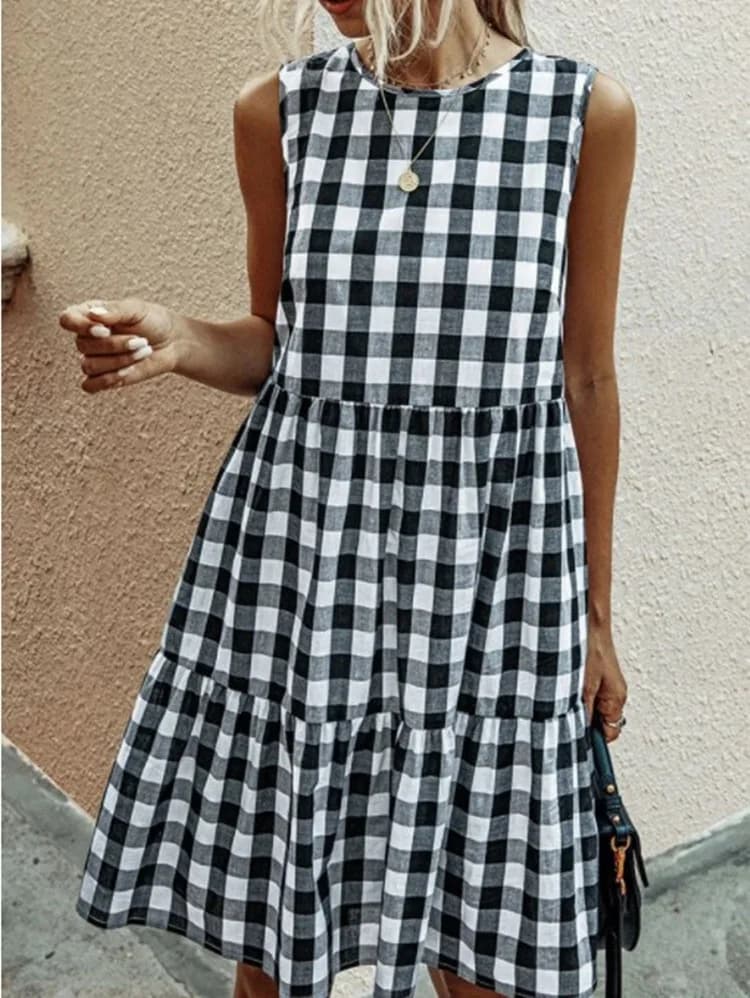 Abito estivo casual senza maniche, stile dolce, scollo rotondo, gonna ampia, in poliestere, modello 3D