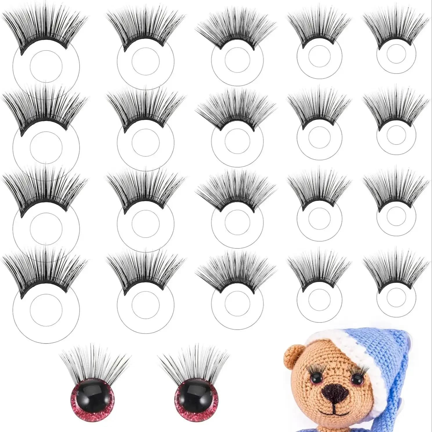 20pcs Safety Doll Eyelashes for Crocheting Eyelashes for Doll Making Eye Make up Accessories DIY Puppet Plush Teddy Bear Animal