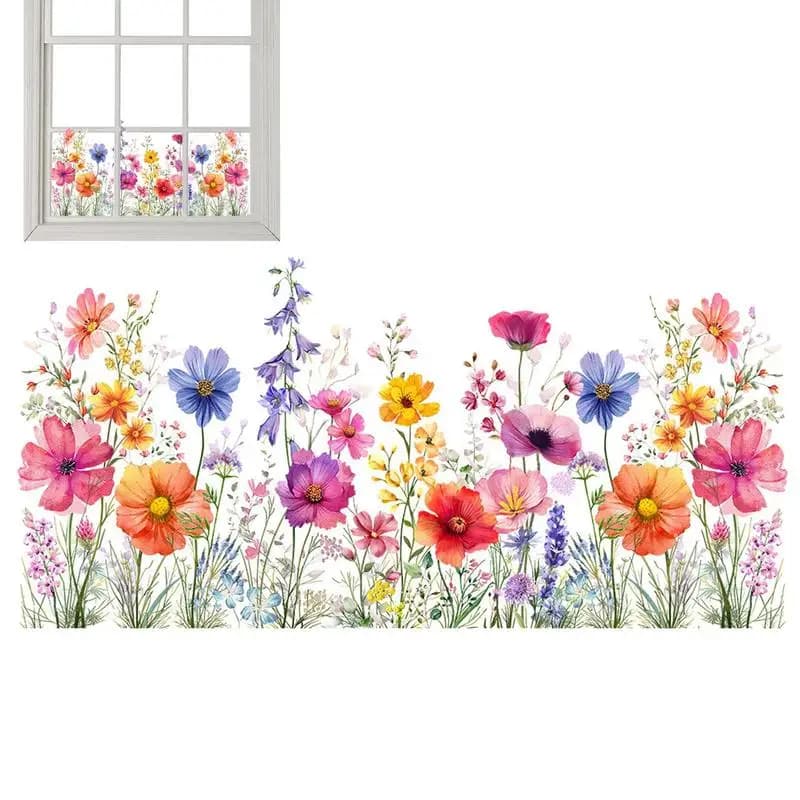 Flower Window Decals Floral Glass Film Static Decals Double Sided Removable Blue Wind Chime Flowers Decal For Home Window