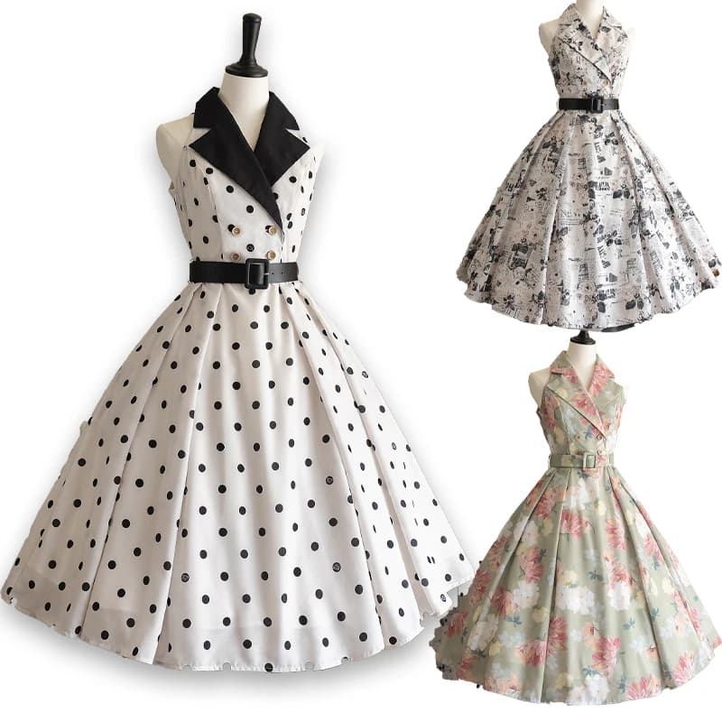 ‌ ‌ ‌ ‌ ‌ ‌ ‌ ‌ ‌ ‌ Abito svasato estivo francese vintage Audrey Hepburn Style Lolita Cosplay manica con spalle scoperte colletto elegante Fas ‌ ‌ ‌ ‌