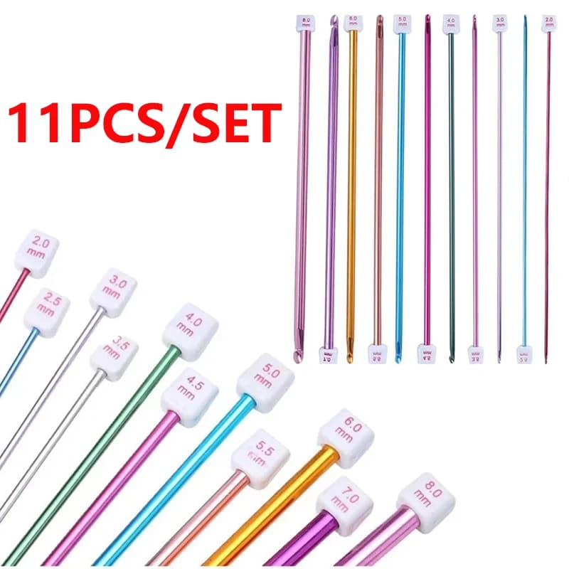 Ganci all'uncinetto afghani tunisini di 11 dimensioni Tappeto in alluminio multicolore Tessuto Aghi per maglieria Gancio Uncinetto multicolore