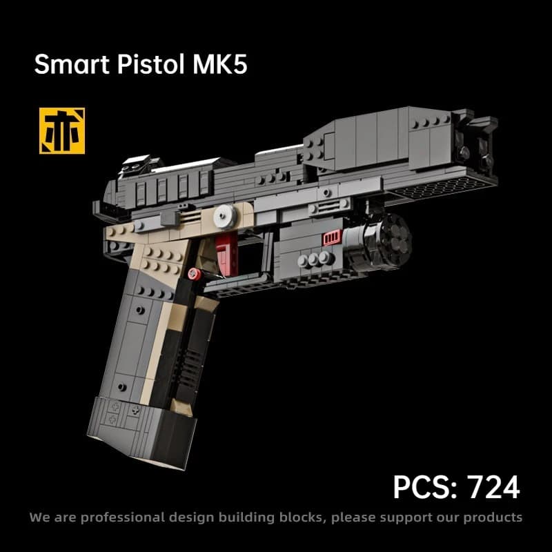 Set di Costruzioni Pistola Intelligente MK5 da 724 Pezzi con Proiettili Emissivi, Giocattolo Arma da Assemblare, Regalo per Appassionati Militari