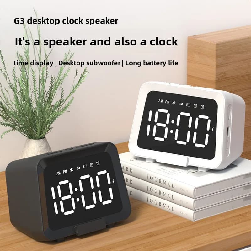 Mini sveglia doppia con altoparlante wireless, ricezione audio, display con scheda TF, audio Bluetooth