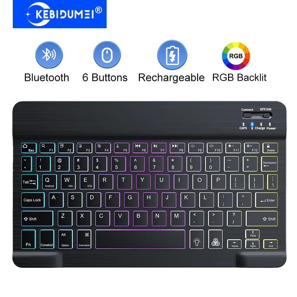 KEBIDUMEI Tastiera Bluetooth Mini tastiera Tastiera retroilluminata RGB Tastiera da gioco portatile ricaricabile per IOS Android Windows
