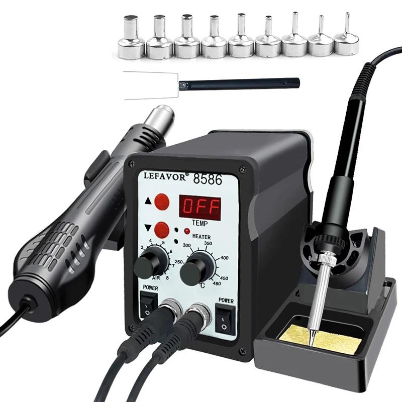 8586 Stazione di saldatura 2 in 1 Digitale ESD Soffiatore ad aria calda Pistola di calore Saldatura Saldatura Ferro SMD Dissaldatura Stazione di rilavorazione Strumento