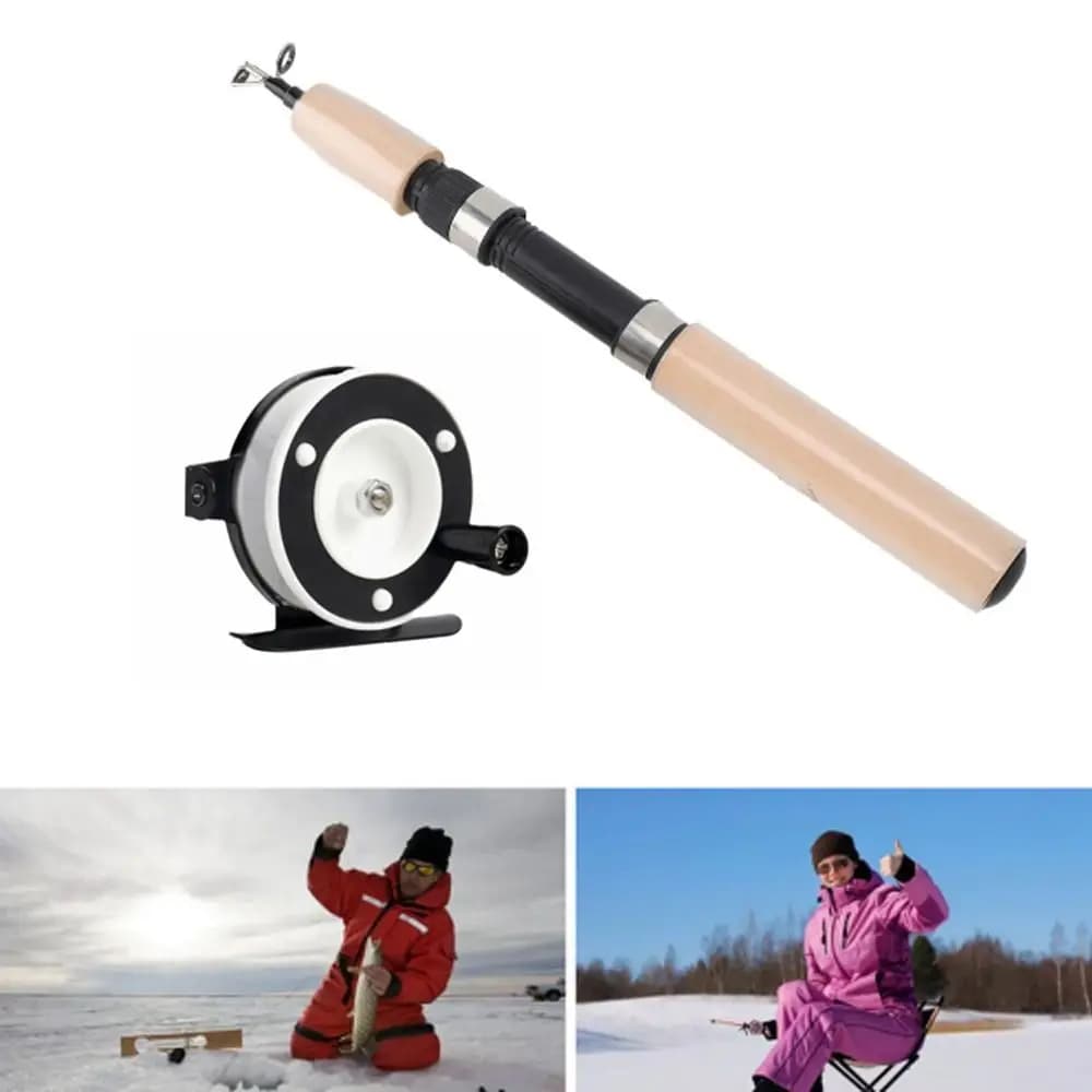 Combo Canna e Mulinello da Pesca sul Ghiaccio in Fibra di Vetro, Telescopico Ultra-Leggero, 65/75cm, Impugnatura Confortevole