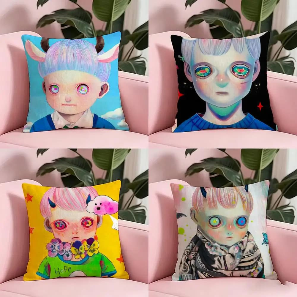 Anime H-Hikari S-Shimoda Cushion Cover Anti-dustmite Pillowcase Invisible zipper silky short plush Sofa cushion cover