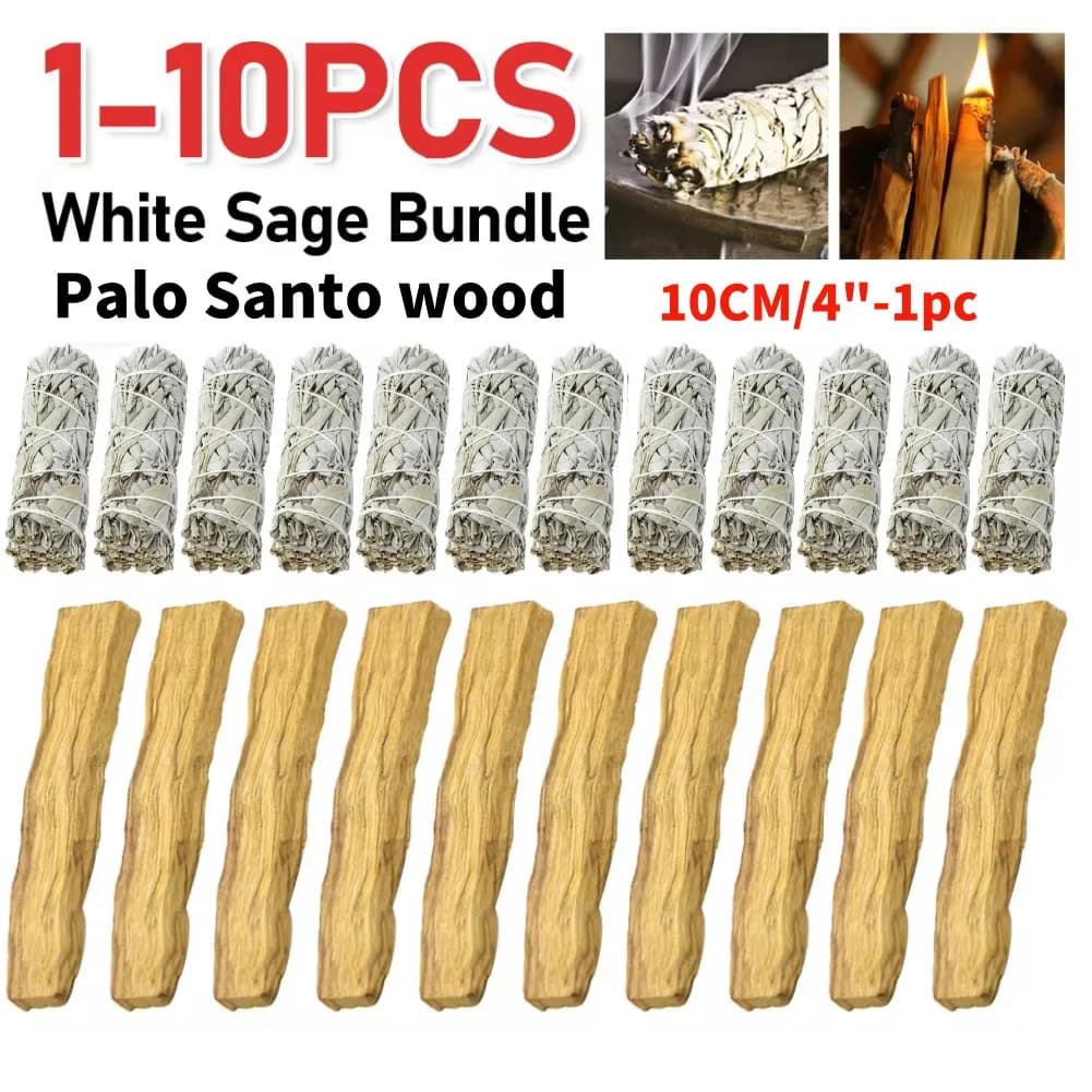 10-1PC Palo Santo Legno Meditazione Incenso Salvia Bianca Erba Pura Bundle per La Casa Erba Incenso Fasci di Pulizia Energetica Portatile