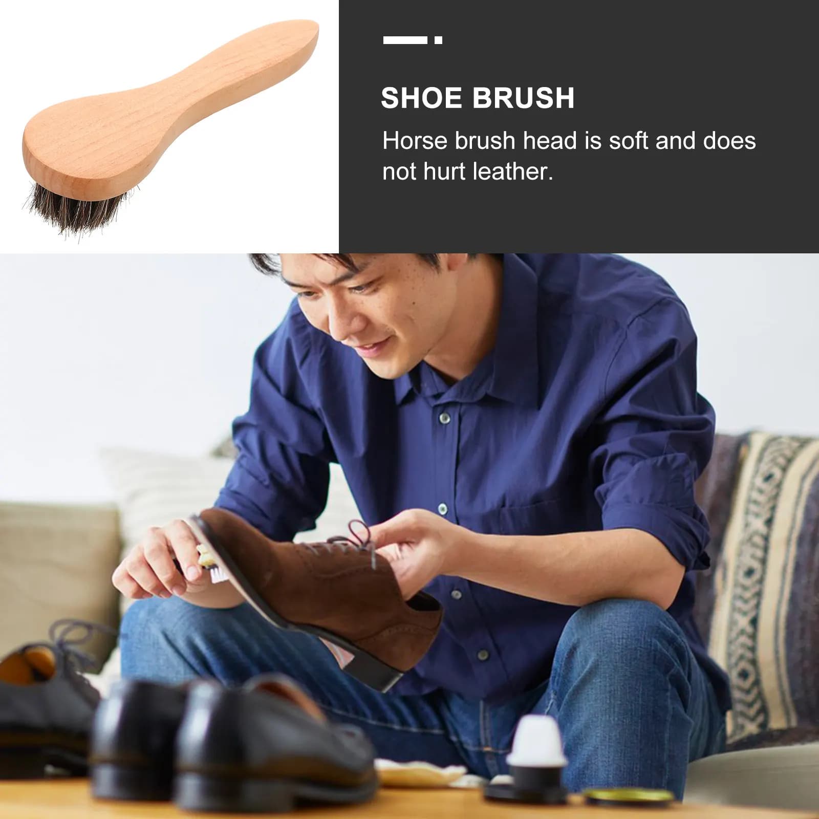 Premium Horsehair Shoe Polishing Brush for Shoes Boots Bags Car Seats Furniture Gentle Deep Cleaning Shine Restoring