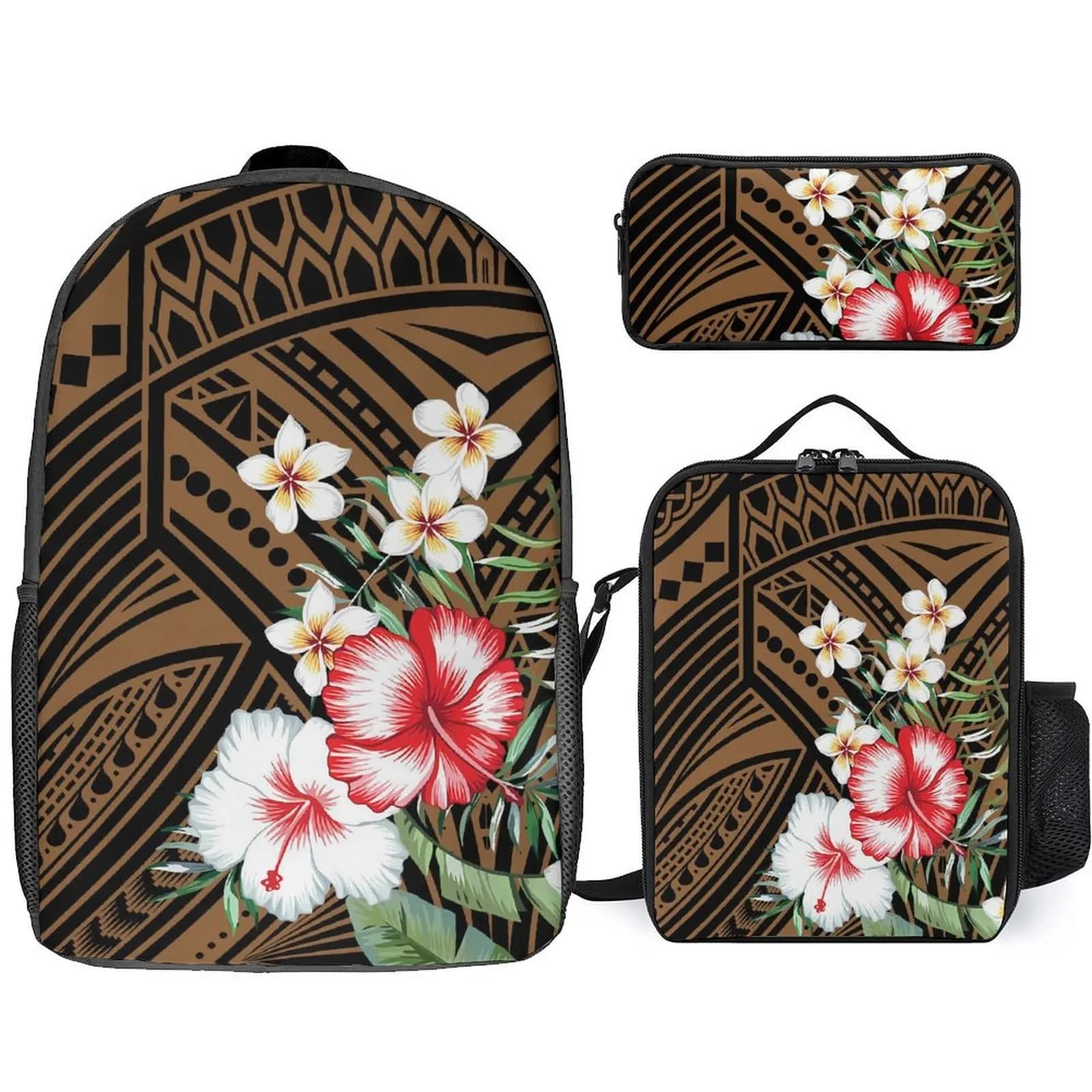 Set di zaini polinesiani personalizzati con design etnico tribale delle Samoa per la stagione scolastica, zaino per ragazzi e ragazze, astuccio e borsa per il pranzo