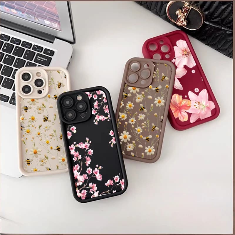 Custodia floreale con stampa floreale ape margherita per Iphone 16 15 13 12 11 Pro Max Mini 16E 14 Plus XR 7 8 SE Cover in silicone antiurto