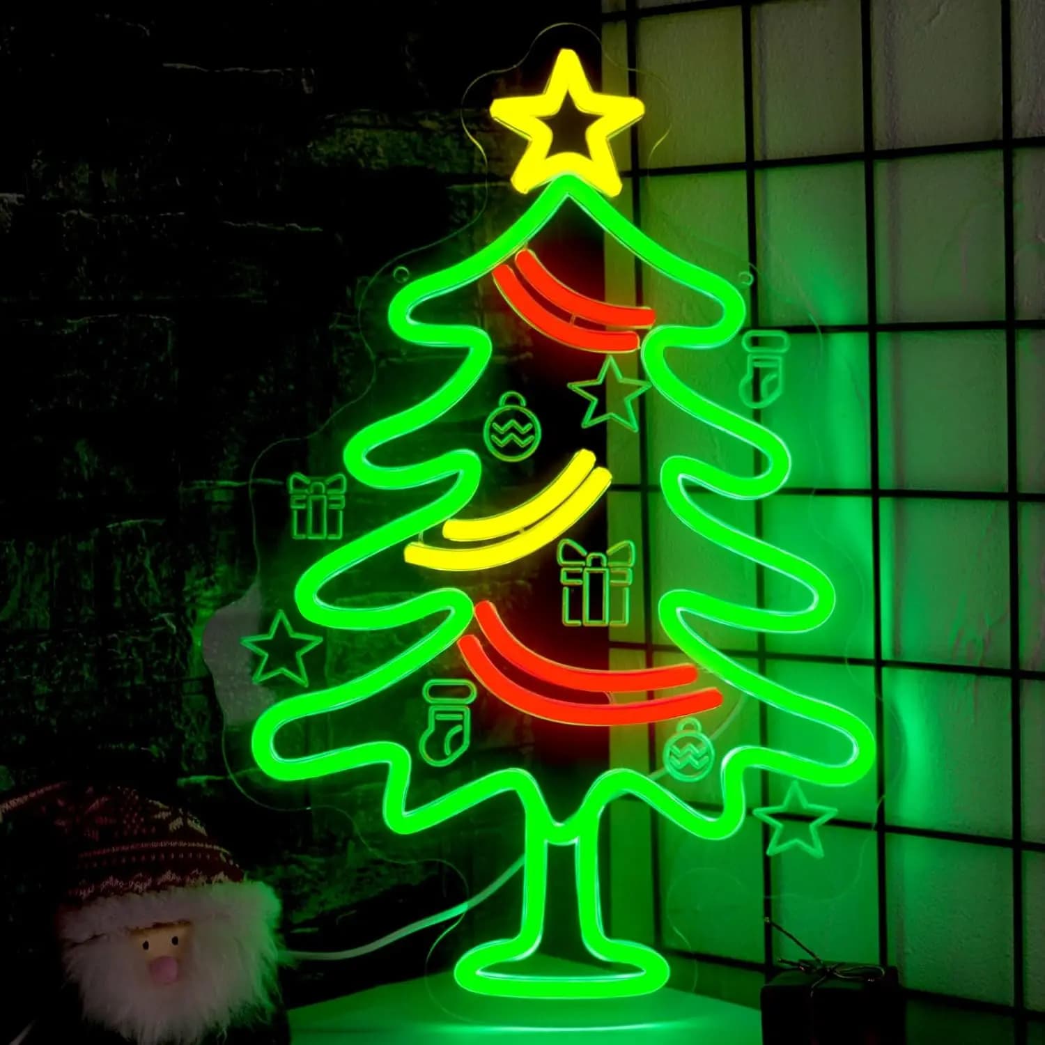 Insegna al neon per albero di Natale Luce al neon a LED dimmerabile USB per camera da letto Soggiorno Finestra Festa in casa Decorazione natalizia Regalo