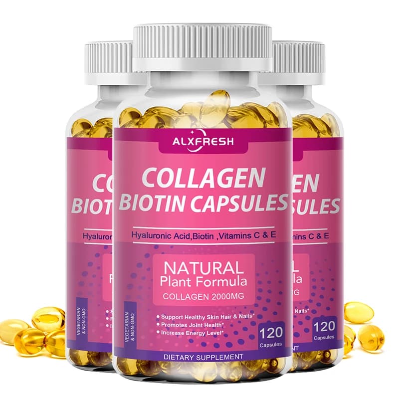 Alxfresh Collagene 2000mg con Biotina 2500mcg Proteine 3g Acido Ialuronico Vitamina C Formula Sana Integratore Alimentare Senza Glutine