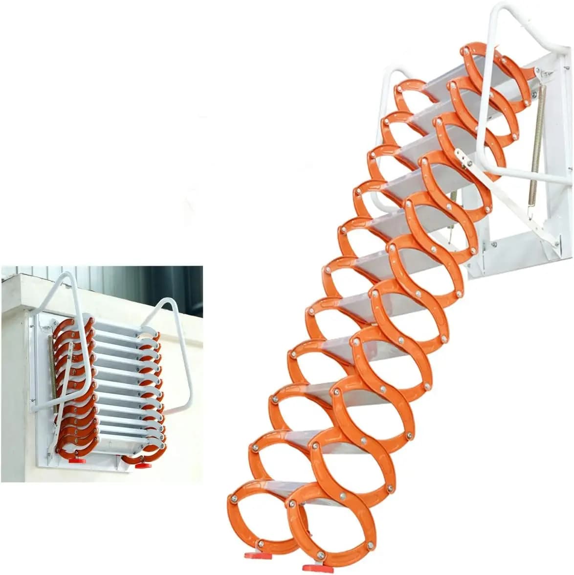 Attic Loft Ladder Stairs Folding Ladder Attic Stairs Pull Down from Wall with Scissor Structure Wall Mounted Type