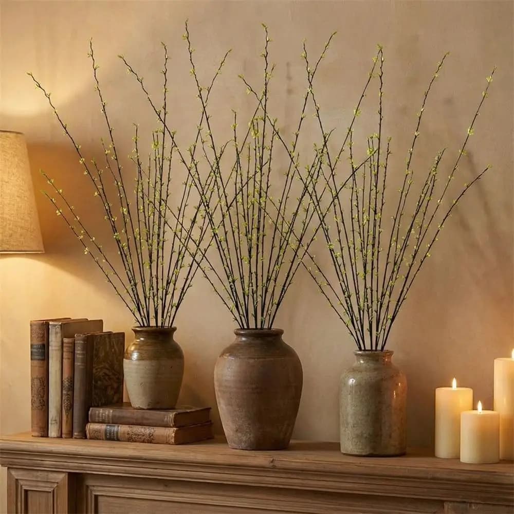 Artificial plum branches, floating branches, fake leaves, willow plants, simulated green plants real touch effect