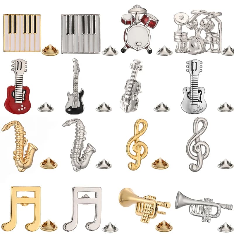 drum saxophone violin brooch men's wedding suits lapels badges music pins wholesale and retail from manufacturers